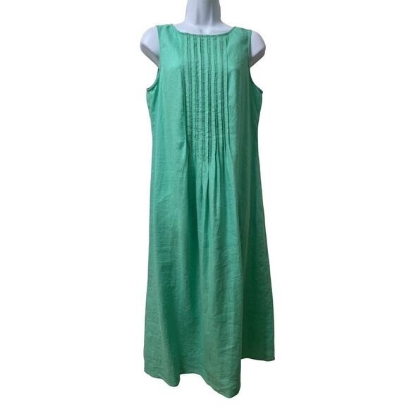 J Jill Terracotta 100% Linen Midi Dress Size MP Green Lagenlook Coastal Beachy - Picture 1 of 6